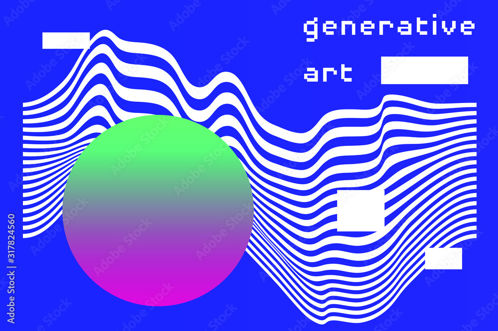 Poster Abstract background with generative art elements. Futuristic and glitched shapes in cyberpunk style.