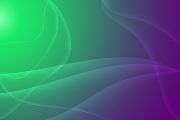 Abstract, futuristic, brightly colored gradient background with transparent wavy and glowing lines. 3D effect. Shades of green and purple. 