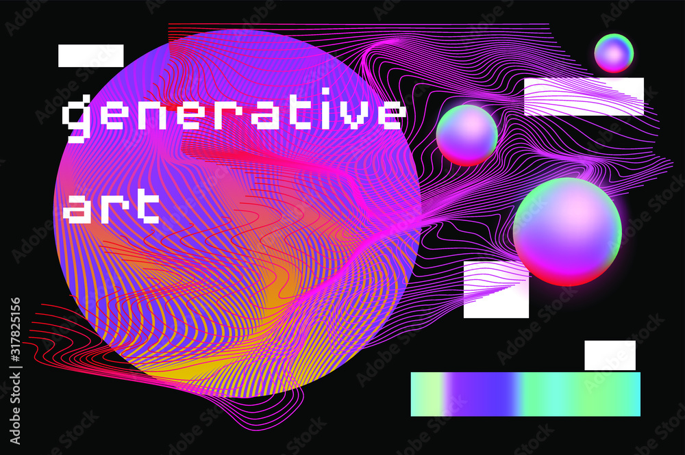 Aufkleber Abstract background with generative art elements. Futuristic and glitched shapes in cyberpunk style, Data visualization concept.