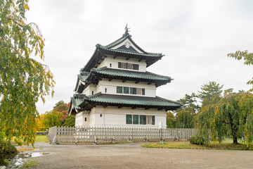 Exterior view of the Hirosaki Castle with beautiful fall color