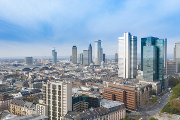 Obraz premium Frankfurt am Main Germany aerial view towards the city from the main river. 10.12.2019 Frankfurt am Main Germany.