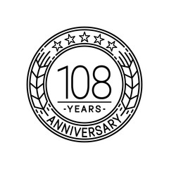 108 years anniversary logo template. 108th line art vector and illustration.