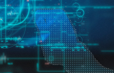 Hand mit Mobiltelefon und Digital Hintergrund Muster