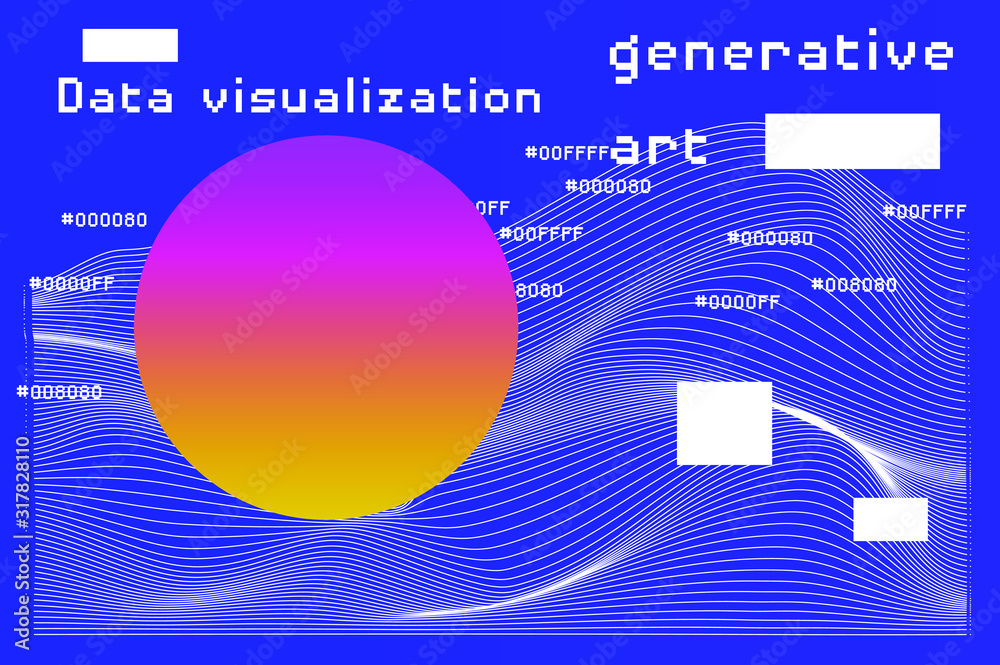 Aufkleber Abstract background with generative art elements. Futuristic and glitched shapes in cyberpunk style, Data visualization concept.