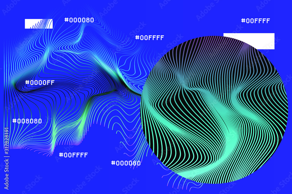 Poster Abstract background with generative art elements. Futuristic and glitched shapes in cyberpunk style, Data visualization concept.