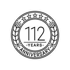 112 years anniversary logo template. 112th line art vector and illustration.