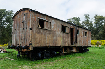 Fototapeta na wymiar Abandoned train wagon at Egaña station, Buenos Aires, Argentina