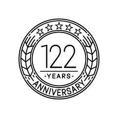 122 years anniversary logo template. 122nd line art vector and illustration.