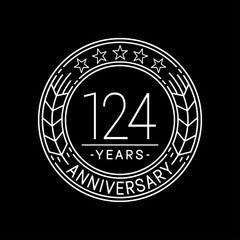 124 years anniversary logo template. 124th line art vector and illustration.