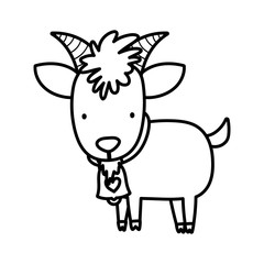 goat bovine with bell farm animal cartoon thick line