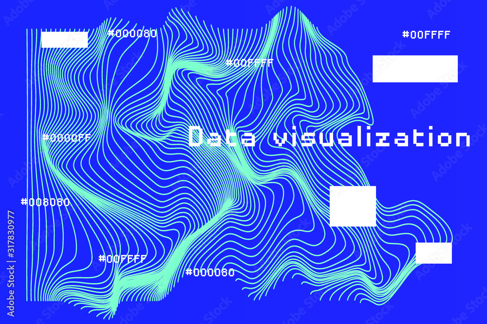 Aufkleber Abstract background with generative art elements. Futuristic and glitched shapes in cyberpunk style, Data visualization concept.