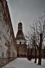 old church in winter. Somonov mastery tower. Moscow