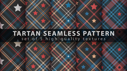 Set star tartan seamless pattern