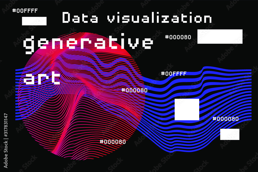 Aufkleber Abstract background with generative art elements. Futuristic and glitched shapes in cyberpunk style, Data visualization concept.