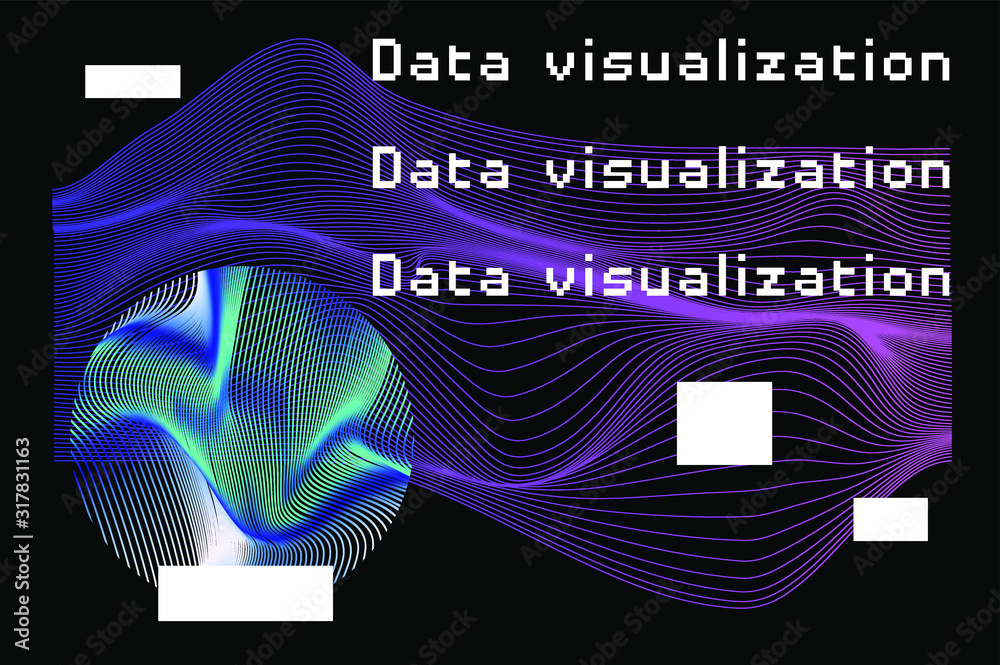 Poster Abstract background with generative art elements. Futuristic and glitched shapes in cyberpunk style, Data visualization concept.