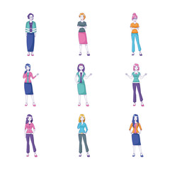 Fototapeta na wymiar cartoon women standing icon set, colorful design