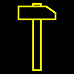 Hammer sign icon - yellow simple outline, isolated - vector