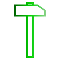 Hammer sign icon - green simple gradient outline, isolated - vector
