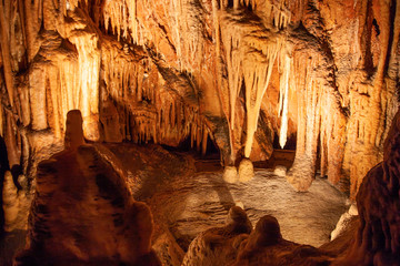 A well lit niche, alcove in the cave system. Yarrangobilly Caves, Kosciuszko National Park, NSW, Australia.