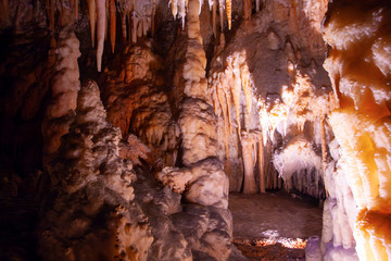 Big stalagmite and flowstone formations. Yarrangobilly Caves, Kosciuszko National Park, NSW, Australia.