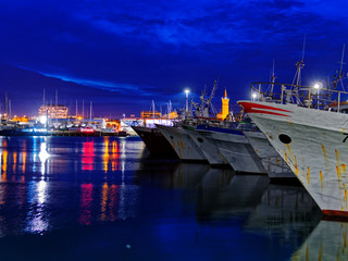 Night view of the port on a winter night