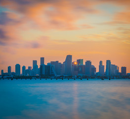 downtown miami city skyline building sky urban landscape architecture skyscraper panorama sunset sea florida bridge yellow