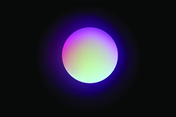 Glowing neon sphere on dark background. Retrowave and synthwave style illustration.