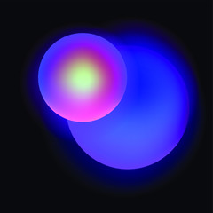 Glowing neon sphere on dark background. Retrowave and synthwave style illustration.