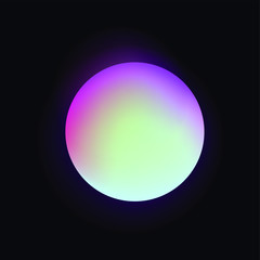 Glowing neon sphere on dark background. Retrowave and synthwave style illustration.