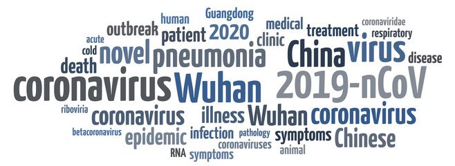 Wuhan coronavirus concept in word tag cloud on white background. Word tag cloud about novel coronavirus 2019-nCoV