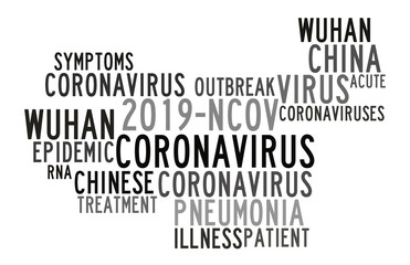 Wuhan coronavirus concept in word tag cloud on white background. Word tag cloud about novel coronavirus 2019-nCoV