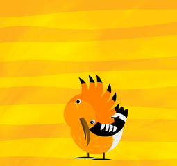 cartoon scene with animal bird hoopoe on yellow stripes illustration