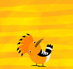 cartoon scene with animal bird hoopoe on yellow stripes illustration