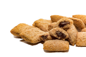 Dietary cereal pads on a white background. Oatmeal pads with chocolate filling isolated on white background