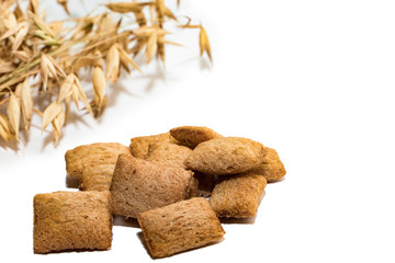  Dietary cereal pads isolated on white background, place for text.