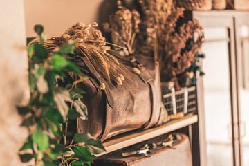 Working space and tools for leather craftsmen.