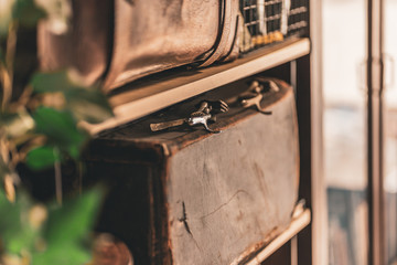 Working space and tools for leather craftsmen.