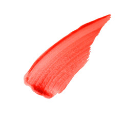 Red liquid lip gloss stroke sample smear isolated on white background