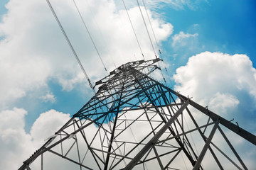 High-voltage tower sky background