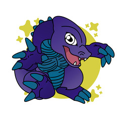 Illustration of Purple Dinosaur Cartoon, Cute Funny Character, Flat Design