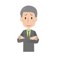 スーツ　会社員　男性　上半身　腕組み　表情　ポーズ　年配　中高年