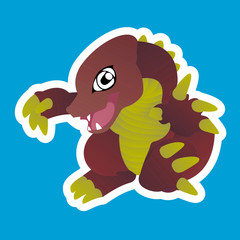 Sticker of Red Purple Dinosaur Cartoon, Cute Funny Character, Flat Design