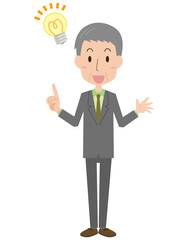 スーツ　会社員　男性　全身　ひらめき　年配　中高年