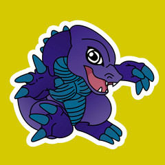 Sticker of Purple Dinosaur Cartoon, Cute Funny Character, Flat Design