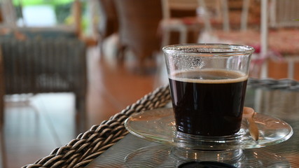 hot black coffee drink in cafe