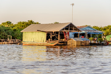  The Floating Village of Kampong Khleang on Tonle Sap Lake at Siem Reap Cambodia During Sunset
