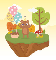 cute bear with party hat cake balloons celebration happy day