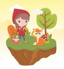 Obraz na płótnie Canvas little red riding hood wolf and bakset food nature fairy tale