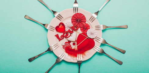 Plate. Fork. Love concept. Gifts. 