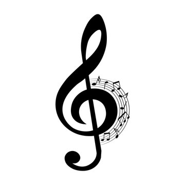 recommend clip art: Music notes, treble clef, musical design, vector illustration.